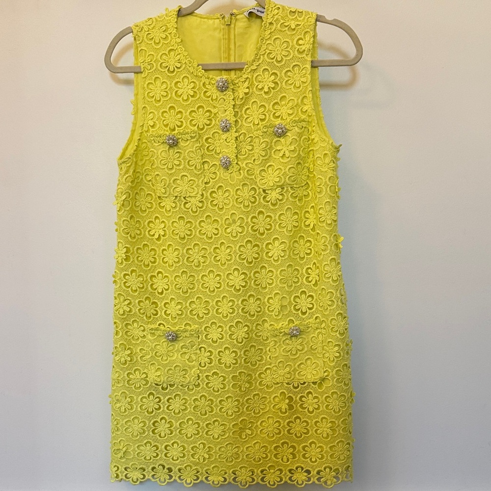 Self-Portrait Yellow Floral Lace Mini Dress